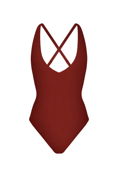 Anemos Preorder: Plunging One-piece In Burgundy