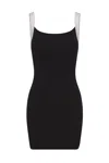 Anemos Preorder: Square Neck Mini Tank Dress In Black & White Contrast Strap Jersey