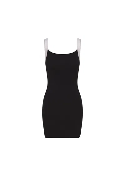 Anemos Preorder: Square Neck Mini Tank Dress In Black & White Contrast Strap Jersey