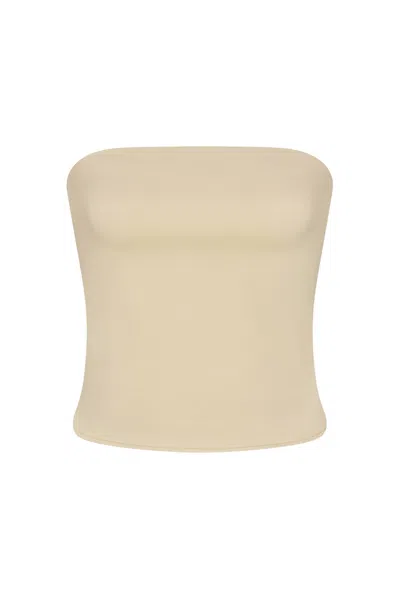 Anemos Ritts Strapless Top In Fluid Stretch Sateen In Brown