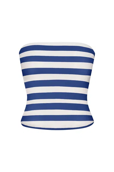 Anemos Ritts Strapless Top In Striped Stretch Twill In Azure Stripe