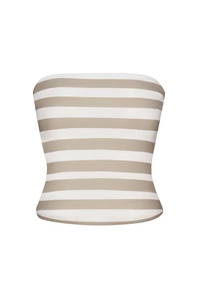 Anemos Ritts Strapless Top In Striped Stretch Twill In Natural Stripe