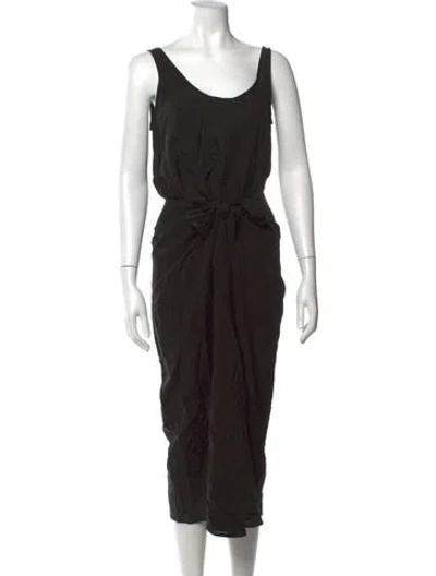 Pre-owned Anemos Scoop Neck Midi Length Dress In Black