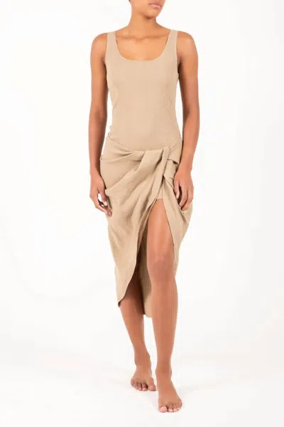 Anemos Selene Drop Waist Drape Midi Dress In Taupe In Gray