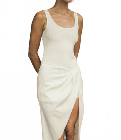 Anemos Selene Drop Waist Drape Midi Dress In White