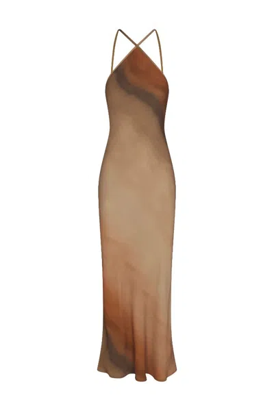 Anemos Sl Bias-cut Slip Dress In Ombré Satine Crepe In Animal Print