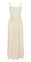Anemos Square Neck Gathered A-line Maxi Dress In Neutral