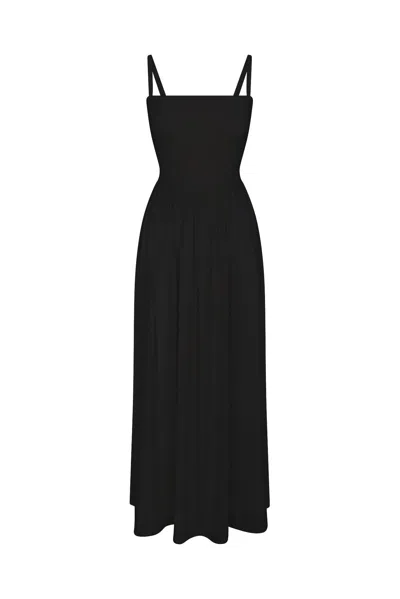 Anemos Square Neck Gathered A-line Maxi Dress In Compact Jersey In Black