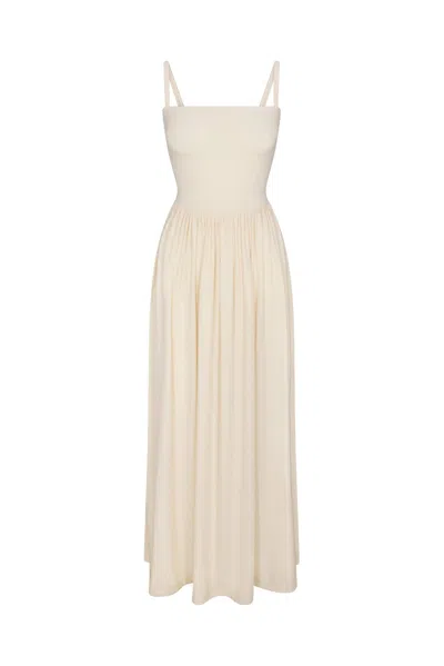 Anemos Square Neck Gathered A-line Maxi Dress In Compact Jersey In White