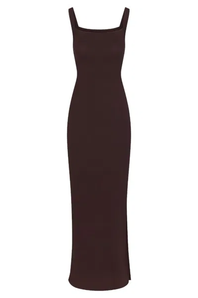 Anemos Square Neck Maxi Tank Dress In Compact Jersey In Brown