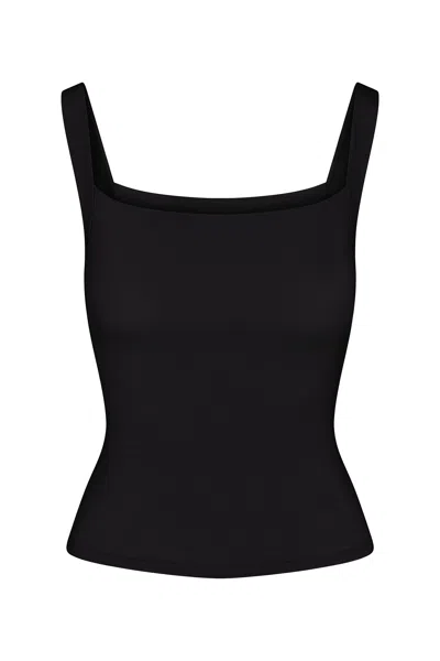 Anemos Square Neck Tank Top In Compact Jersey In Black