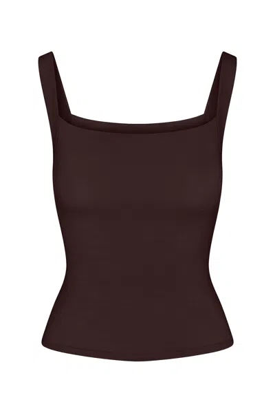Anemos Square Neck Tank Top In Compact Jersey In Brown