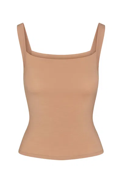 Anemos Square Neck Tank Top In Compact Jersey In Fawn