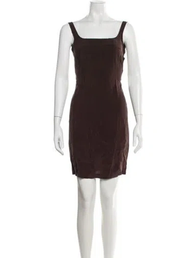 Pre-owned Anemos Square Neckline Knee-length Dress In Brown
