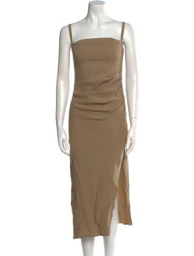Pre-owned Anemos Square Neckline Midi Length Dress In Brown