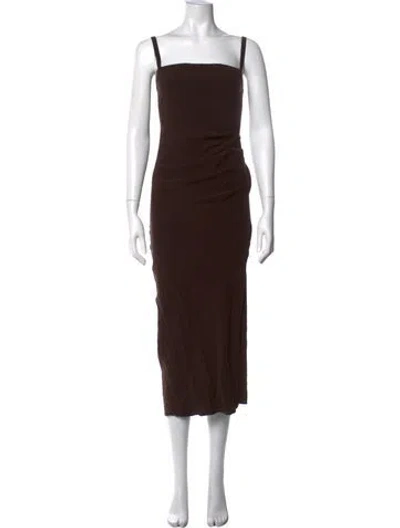 Pre-owned Anemos Square Neckline Midi Length Dress In Brown