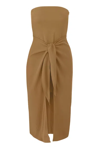 Anemos Strapless D.k. Midi Wrap Dress In Stretch Cupro In Sandstone