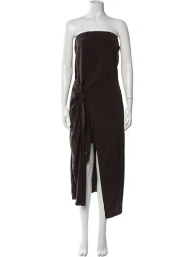 Pre-owned Anemos Strapless Midi Length Dress In Brown