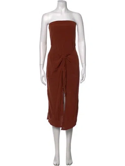 Pre-owned Anemos Strapless Midi Length Dress In Brown