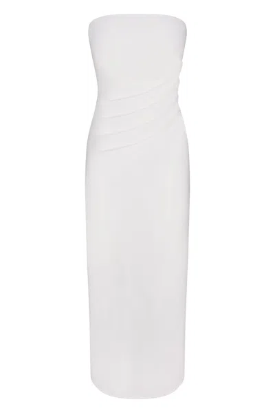 Anemos Strapless Nadege Draped Maxi Dress In Stretch Cotton In White