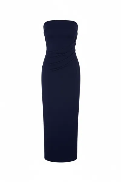 Anemos Strapless Nadege Draped Maxi Dress In Textured Stretch Linen In Blue