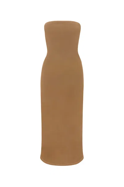 Anemos The Strapless Tie Back Dress In Stretch Cupro In Sandstone
