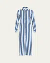Anemos Collared Button-down Maxi Shirt Dress In Striped Stretch Twill In Natural / White