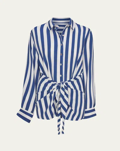 Anemos L.a. Striped Stretch-twill Mini Wrap Shirt Dress In Azure / White Stripe