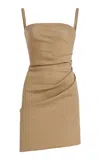 Anemos The Nadege Asymmetric Draped Linen-blend Mini Dress In Brown