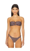 Anemos Tortoise Bandeau Bikini Top In Espresso & Off-white Odd Stripes