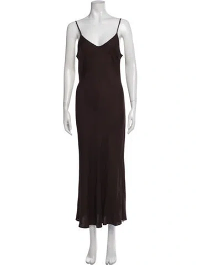 Pre-owned Anemos V-neck Long Dress In Brown