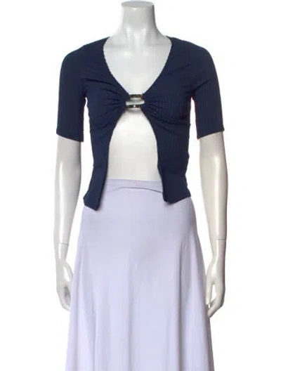 Pre-owned Anemos V-neck Short Sleeve Crop Top In Blue