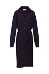Anemos The L.a. Button Down Asymmetric Wrap Midi Dress In Linen Cupro In Blue