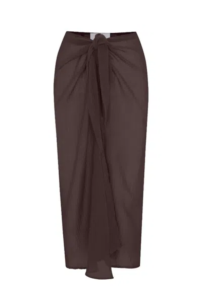 Anemos Wrap Midi Skirt Cover Up In Woven Bamboo Cotton Gauze In Brown