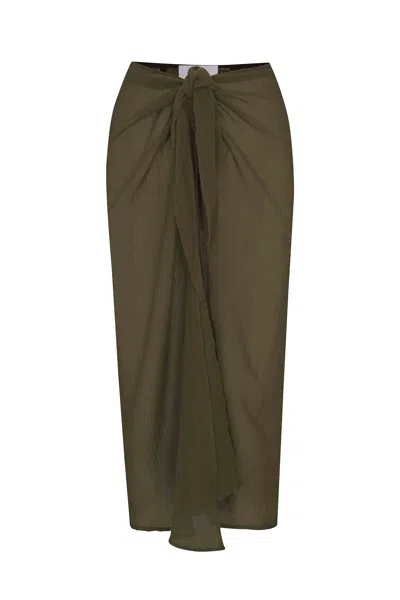 Anemos Wrap Midi Skirt Cover Up In Woven Bamboo Cotton Gauze In Green
