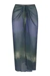 Anemos Wrap Midi Skirt Sheer Ombre Chiffon In Azure & Laurel Ombre
