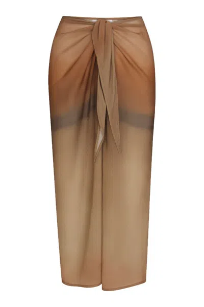 Anemos Wrap Midi Skirt In Sheer Ombré Eco-chiffon In Brown