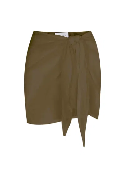 Anemos Wrap Mini Skirt Cover Up In Woven Bamboo Cotton Gauze In Brown