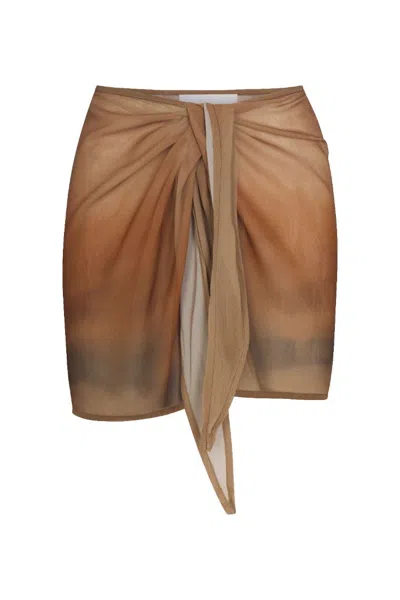 Anemos Wrap Mini Skirt In Sheer Ombré Chiffon In Red Rock Ombre