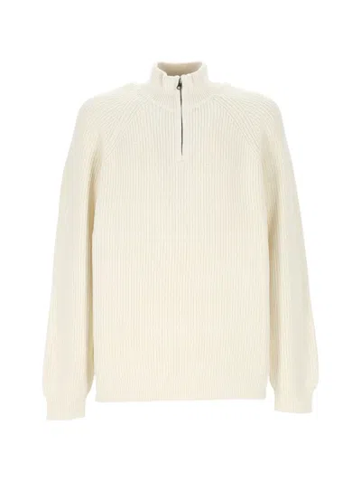 Anerkjendt Ribbed-knit Quarter-zip Knitwear In Neutral