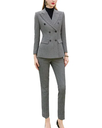 Anette 2pc Wool-blend Blazer & Pant Set In Grey