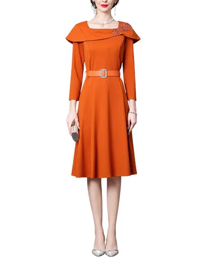 Anette 3/4-sleeve Midi Dress In Orange