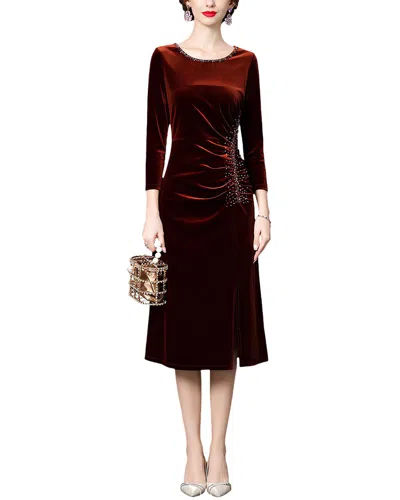 Anette 3/4-sleeve Midi Dress In Brown