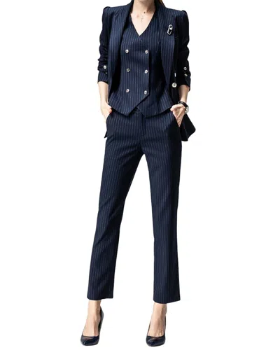 Anette 3pc Blazer, Vest, & Pant Set In Blue