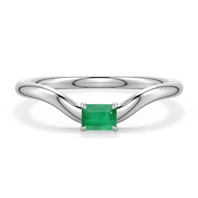 Angara 0.25 Ctw East-west Emerald-cut Emerald Curved Engagement Ring In Metallic