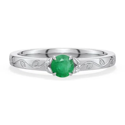 Angara 0.25 Ctw Round Emerald Leaf Vine Engagement Ring In Platinum/medium Green