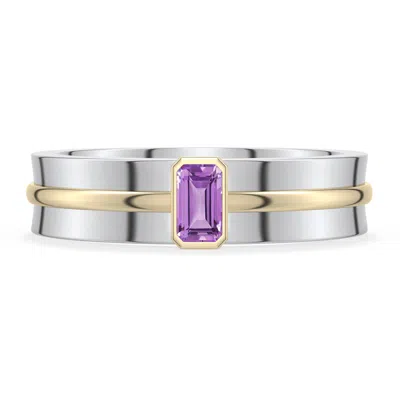 Angara 0.25 Ctw Sterling Silver And 18k Yellow Gold Emerald-cut Amethyst Men's Ring In Silver & 18k Yellow Gold/light Purple
