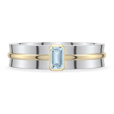 Angara 0.25 Ctw Sterling Silver And 18k Yellow Gold Emerald-cut Aquamarine Men's Ring In Silver & 18k Yellow Gold/light Sky Blue