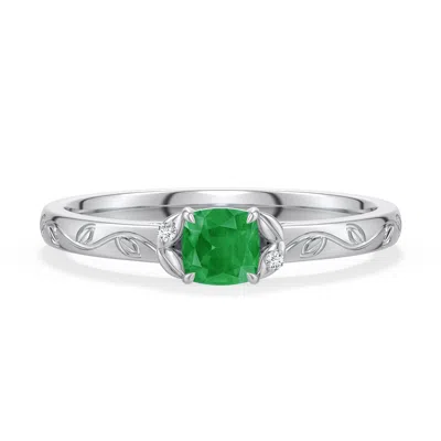Angara 0.26 Ctw Cushion Emerald Leaf Vine Engagement Ring In Platinum/medium Green