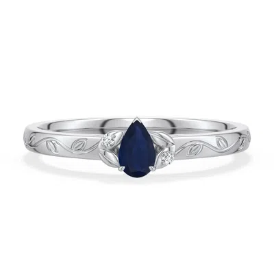 Angara 0.26 Ctw Pear-shaped Blue Sapphire Leaf Vine Engagement Ring In Platinum/dark Blue